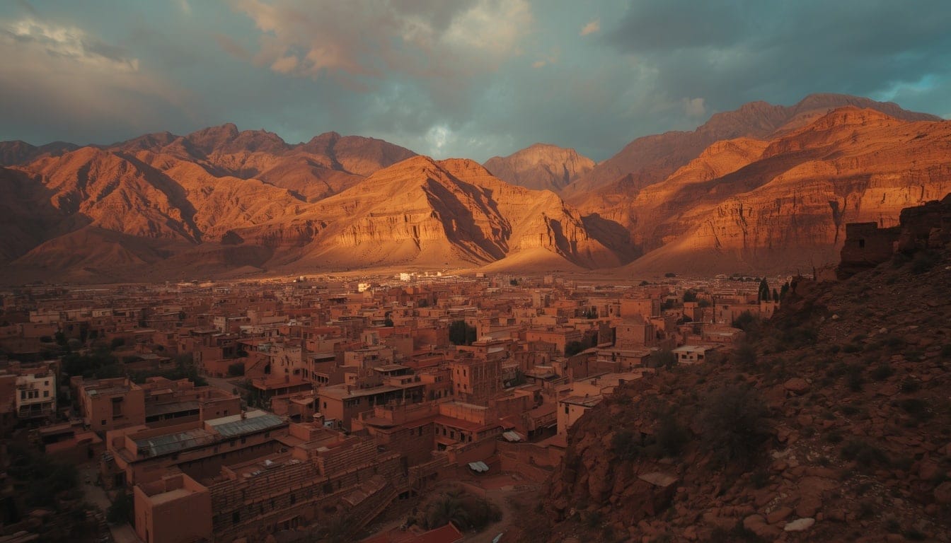 Vista aérea del Atlas marroquí al amanecer